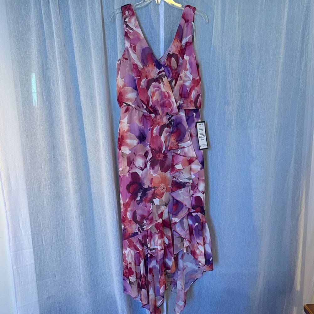 Xscape Pink and Red Patterned Dress